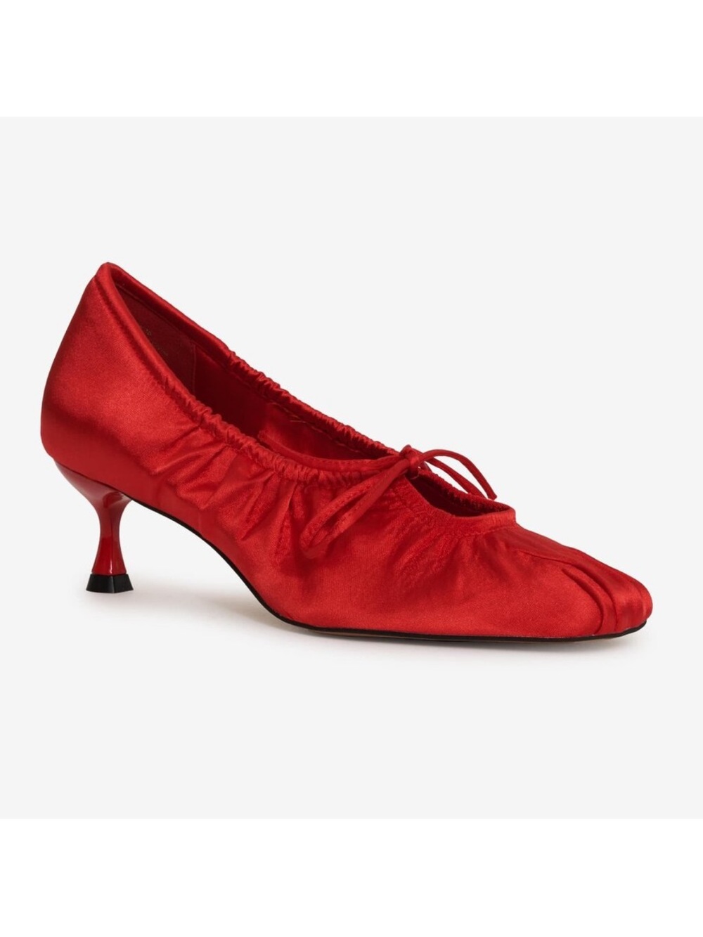 NEW For Love & Lemons Red Satin Lyon Ballet Pump Heels Shoes Tie-Front Size 38